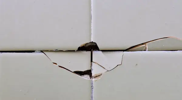Dettaglio di piastrelle scheggiate, un problema comune per chi cerca come riparare piastrelle scheggiate.