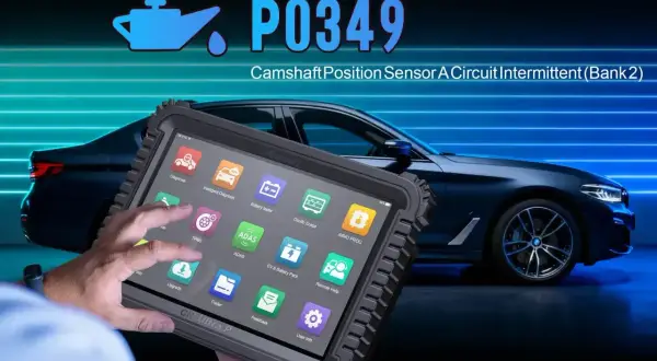 Diagnostyka P0349: objawy czujnika położenia wału, awaria obwodu przerywanego (Bank 2). Tablet diagnostyczny iCarsoft GR Ultra P.