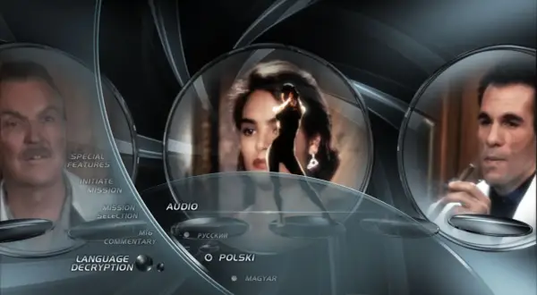 Menu filmu "Licencja na zabijanie" z obsadą: Timothy Dalton, Maryam d'Abo i Robert Davi. Opcje audio i języka.