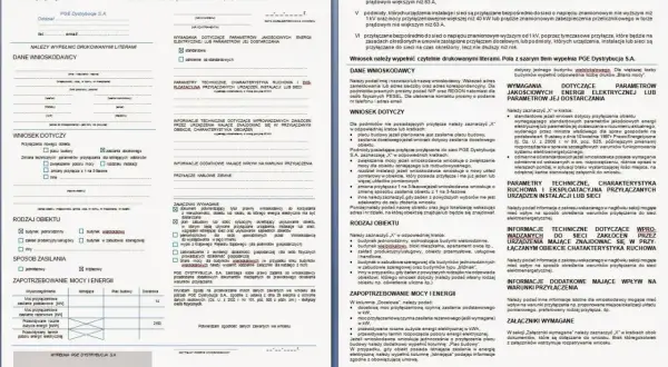 Wniosek o przyłącze energetyczne wzór. Formularz PGE Dystrybucja S.A. do wypełnienia przez wnioskodawcę.