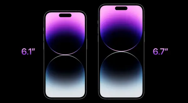 Dwa iPhone'y: 6.1" i 6.7". Porównanie iPhone 14 Pro Max wymiary.