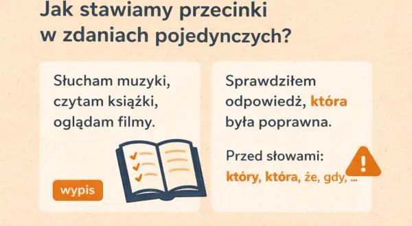 Jak nauczyć się stawiać przecinki? Przykład: "Sprawdziłem odpowiedź, która była poprawna." Przecinki stawiamy przed "który", "która", "że", "gdy".