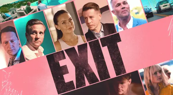 Gesichter der Hauptdarsteller der Serie EXIT, die sich mit den dunklen Seiten des Finanzwesens beschäftigt.