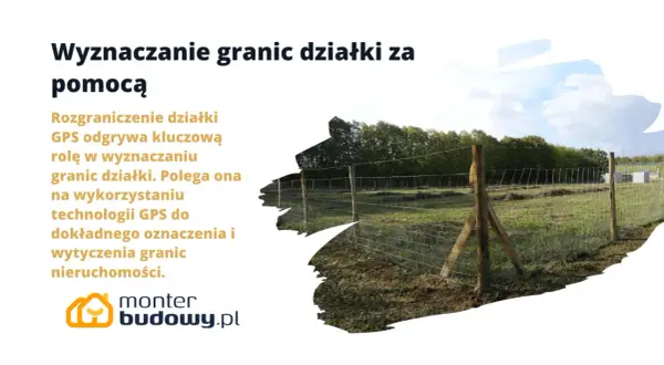 Precyzyjne wytyczenie granic działki za pomocą technologii GPS. Płot na tle zieleni i nieba.