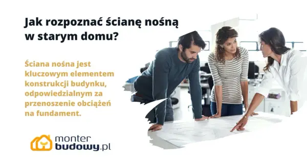 Trzy osoby analizują plany, by dowiedzieć się, jak sprawdzić czy ściana jest nośna. Ściana nośna przenosi obciążenia na fundament.
