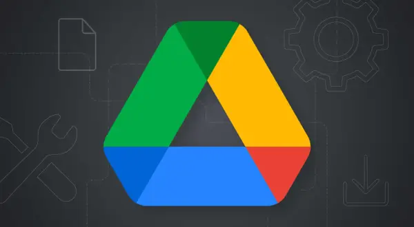 Google Drive logo with icons for files, tools, and downloads. This image might appear when Google Drive won't open.