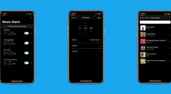 Interface d'un réveil Spotify sur Android, permettant de choisir des musiques pour se réveiller.