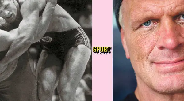 Frank Andersson, en gång en kraftfull brottare, nu med ett intensivt blick.