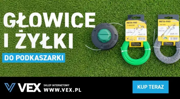 Zielona i szara żyłka wędkarska o różnej grubości do podkaszarki, na tle trawy.