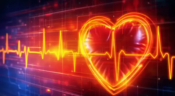 Serce z linią EKG, symbolizujące zdrowie i wskazówki, jak obniżyć puls.