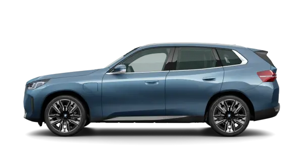 Niebieski BMW X3 z profilu, pokazujący jego elegancką sylwetkę i nowoczesne felgi. Idealny do poznania BMW X3 wymiary.