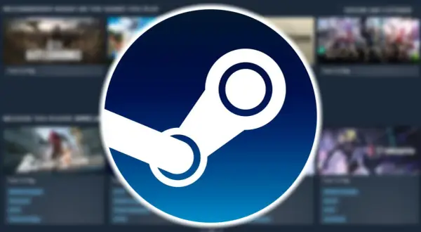 Logo Steam na tle zamazanych okienek gier.