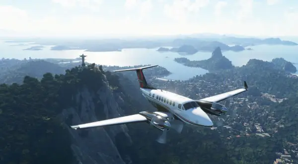 Samolot nad Rio de Janeiro, widok na Chrystusa Odkupiciela. Idealny do Microsoft Flight Simulator 2020 wymagania.