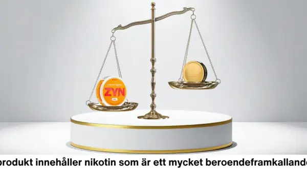 En guldvåg balanserar två dosor prillor: en med ZYN Lemon Spritz och en med General.