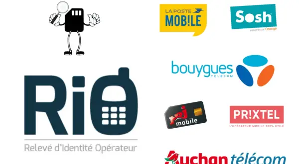 Changement d'opérateur mobile : combien de temps sans téléphone ? Logos de La Poste Mobile, Sosh, Bouygues Telecom, Prixtel, Auchan Telecom, RED by SFR et RIO.