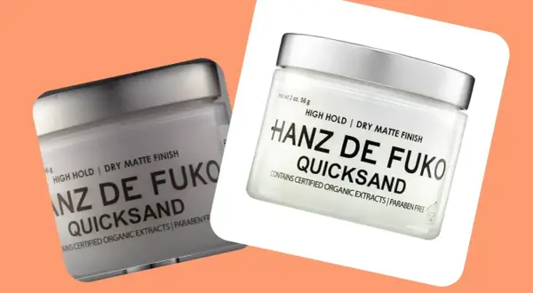 Dwa ujęcia słoiczka Hanz de Fuko Quicksand. Jedno z nich pokazuje, jak zrobić białe tło na zdjęciu, wycinając produkt.