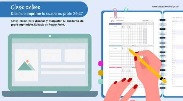 Diseña tu cuaderno profe imprimible online. Plantilla editable en PowerPoint para organizar tus clases.