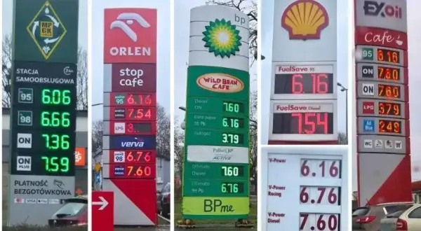 Ceny paliw na stacjach Orlen, BP, Shell i Exoil. Diesel kosztuje od 7.36 do 7.60 zł.