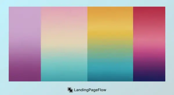Four vertical panels showcase a beautiful gradient color transition from soft purples and pinks to vibrant yellows and blues, ending in deep magentas and purples.