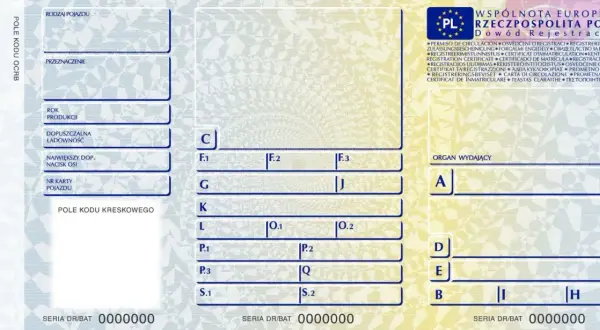 Dowód rejestracyjny pojazdu, pole C zawiera datę pierwszej rejestracji w dowodzie.