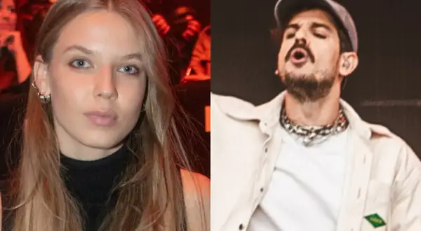 Dziewczyna o jasnych włosach i raper Taco Hemingway na scenie.