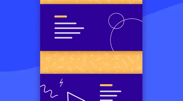 Bandes violettes et jaunes avec des formes géométriques, évoquant un effet de parallaxe CSS.