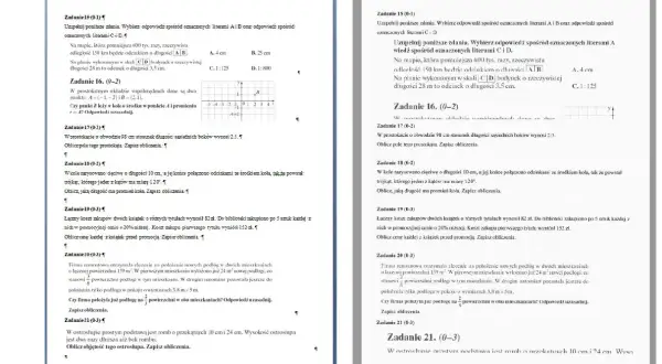 Dwa dokumenty z zadaniami matematycznymi, jeden w Word, drugi wydrukowany.