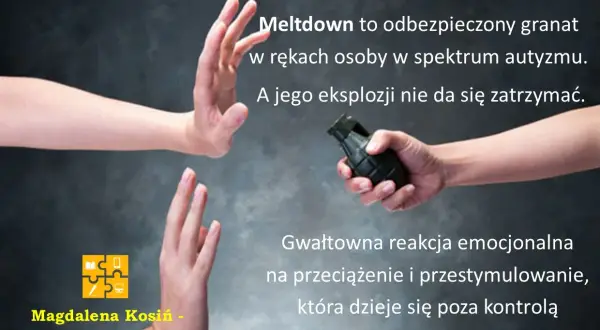 Meltdown to niekontrolowana eksplozja emocji, jak odbezpieczony granat. Ataki szału u dziecka z autyzmem są reakcją na przeciążenie, nie planowaną.