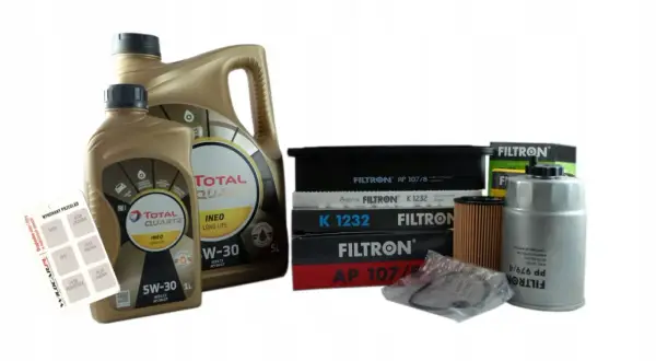 Zestaw filtrów i oleju Total Quartz 5W-30 do Hyundai i40 1.7 CRDi. Idealny do wykonania przeglądu.