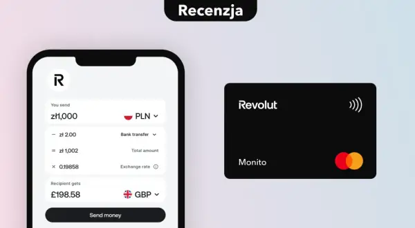 Przelew 1000 zł na funty przez revolut konto bankowe. Widoczna aplikacja i karta Revolut.