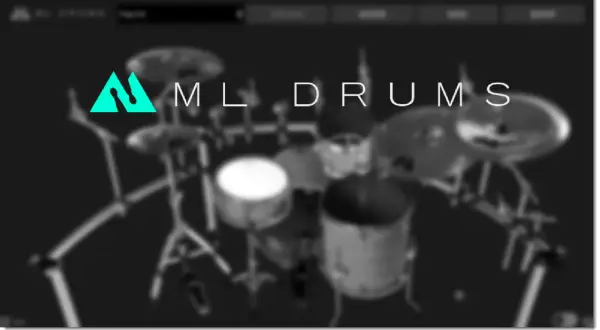 ML Drums logo and a blurred drum kit. Get your ml drums free!