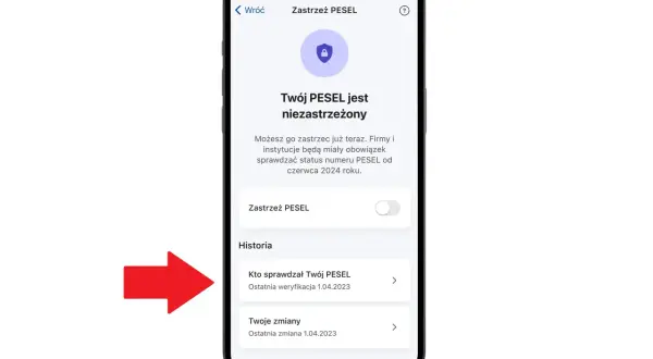 Aplikacja pokazuje, że Twój PESEL jest niezastrzeżony. Dowiedz się, co jeśli ktoś zna mój PESEL i jak go zastrzec. Historia weryfikacji.