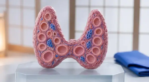 Modell der Schilddrüse mit Follikeln, die Kalzitonin produzieren.