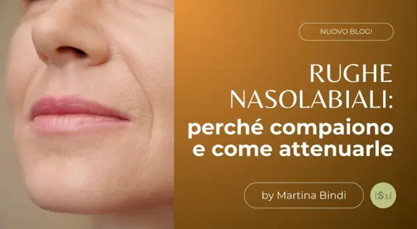 Primo piano del viso con evidenti solchi naso labiali, che introducono un articolo su come attenuarli.