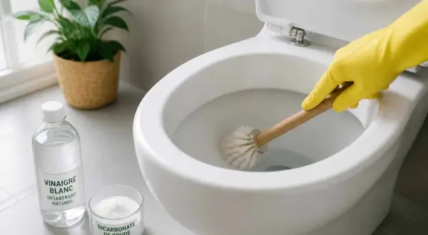 Nettoyage des toilettes avec du vinaigre blanc et du bicarbonate de soude. L'acide citrique est un excellent détartrant naturel pour les WC.