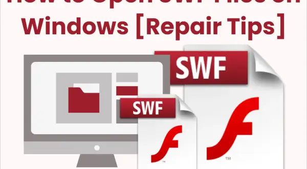Learn how to open SWF files on Windows. This image shows SWF file icons and a computer screen, illustrating what is an SWF file and how to access it.