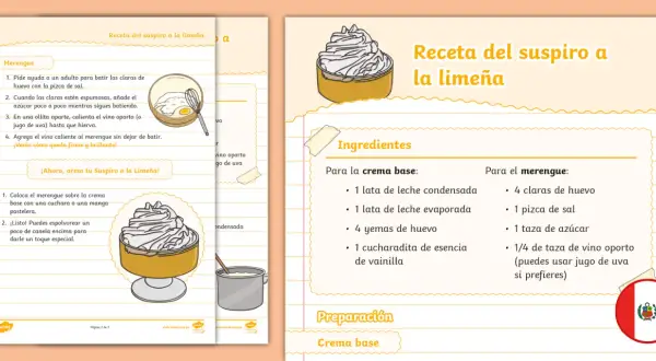 Receta para preparar un delicioso suspiro limeño peruano, con ingredientes y pasos para el merengue y la crema base.
