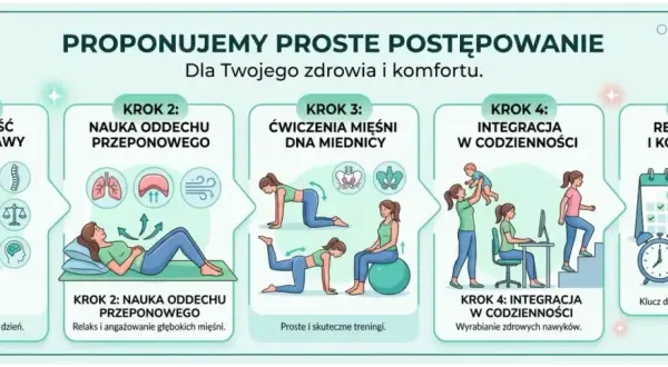 Pięć kroków do zdrowia: świadomość ciała, oddech, ćwiczenia, integracja w codzienności i regularność. Terapia integracyjna dla lepszego samopoczucia.