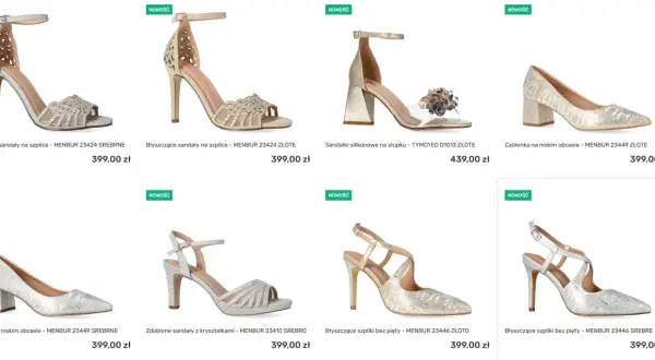 Szukasz idealne buty na ślub? Błyszczące sandały, czółenka i szpilki w kolorze złota i srebra.