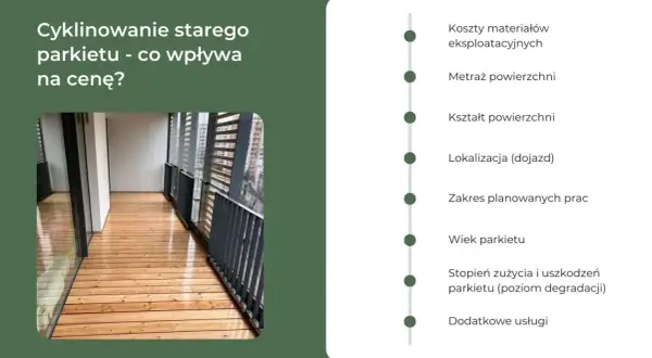 Cyklinowanie starego parkietu: poznaj czynniki wpływające na to, ile kosztuje cyklinowanie parkietu, od metrażu po stan podłogi.