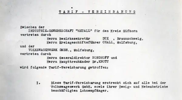 Tarifvereinbarung zwischen IG Metall und Volkswagenwerk GmbH. über den volkswagen haustarifvertrag für Lohnempfänger.