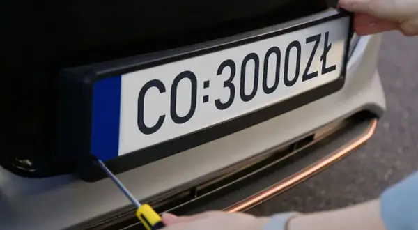 Montaż tablicy rejestracyjnej CO: 3000ZŁ. Wkręcanie śruby śrubokrętem.