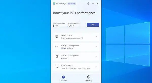 Microsoft PC Manager pomaga zwiększyć wydajność komputera, oferując funkcje takie jak czyszczenie, zarządzanie procesami i optymalizacja.