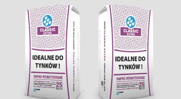 Dwie torby wapna hydratyzowanego Classic Extra, idealne do tynków. Zastosowanie tego produktu gwarantuje trwałość i zdrowy dom na lata.