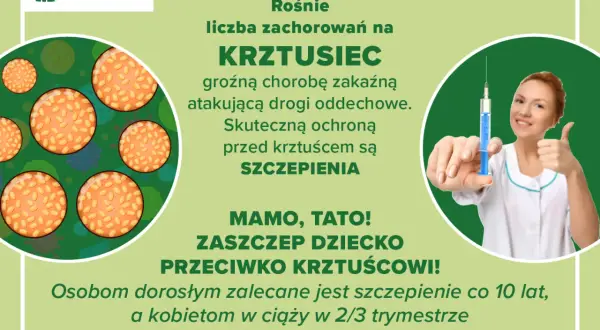 Rośnie liczba zachorowań na krztusiec, groźną chorobę układu oddechowego. Skuteczne są szczepienia. Zaszczep dziecko przeciwko krztuścowi!