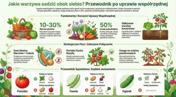 Przewodnik po uprawie współrzędnej warzyw: jak sadzić rośliny obok siebie, by zwiększyć plony i ograniczyć szkodniki.