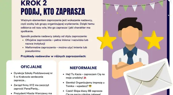 Jak wypisać zaproszenie z dzieckiem? Krok 2: Podaj, kto zaprasza. Dowiedz się, jak wskazać nadawcę w zaproszeniu, czy to oficjalnie, czy nieformalnie.