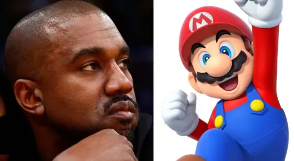 Kanye West i postać z gry Mario obok siebie.