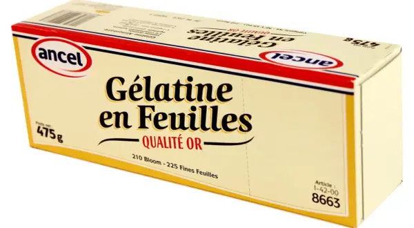 Boîte de gélatine en feuilles Ancel, 475g. Idéal pour apprendre comment utiliser la gélatine en feuille pour vos recettes.