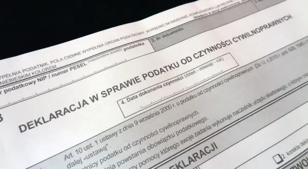 Fragment polskiego formularza podatkowego PCC-3 dotyczący podatku od czynności cywilnoprawnych.